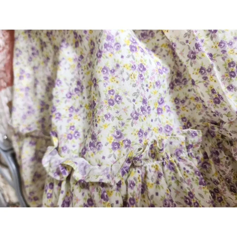 LINI Melissa floral Dress fit and flare ruffle Button Lavander Color Size XS - Picture 14 of 14